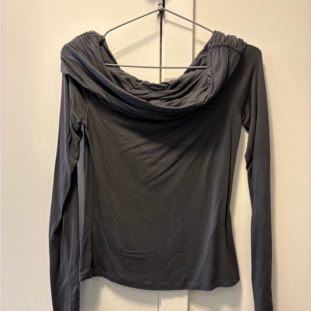 H&M off the shoulders Draped Cowl Neck Long Sleeve Top - Charcoal